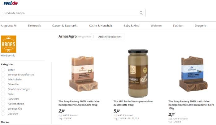 Arnas Agro Produkte jetzt auf real.de Webshop