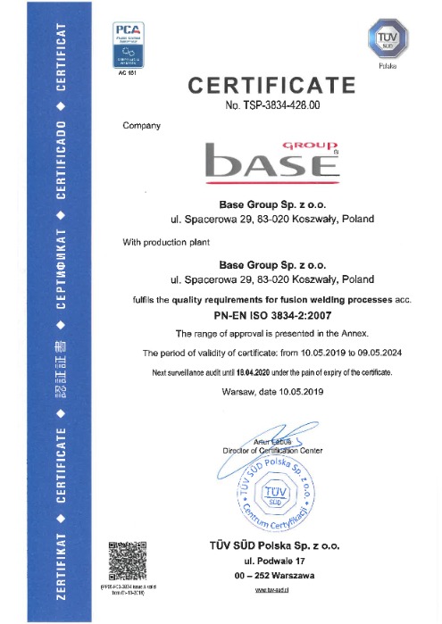 Certificate in ISO 3834-2